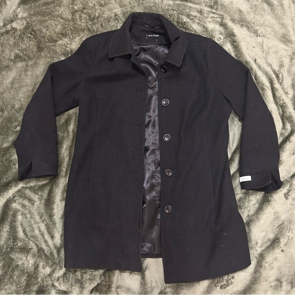 calvin klein black button down trench coat womens size XL - Picture 2 of 9